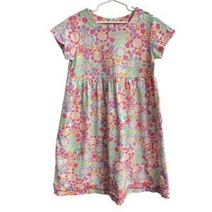 Hanna Andersson Girls Floral Short Sleeve Dress Cotton Knit Size 130 / 8 Y